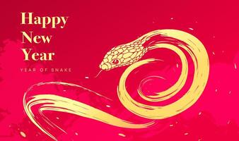 Spring Festival background design a hand painted golden snake on a red background vector