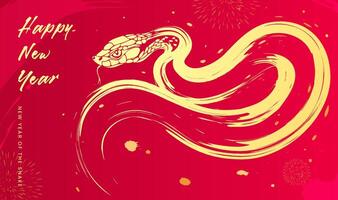 Spring Festival background design hand painted style golden snake vector