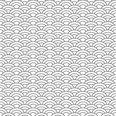 Seamless pattern with fish scales pattern, geometric round shape, black and white colour, modern design stripes background. illustration.
