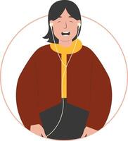 Girl Listening Music Use Earphone in Smartphone vector