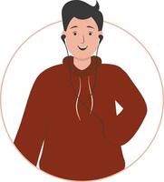 Man Listening Music Use Earphones with Dark Red Jacket vector