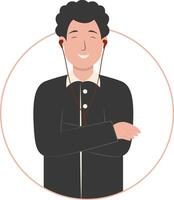 Man Listening Music Use Earphones in Black Clothes vector