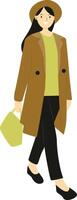 Lady Walking in Autumn Holding Bag vector