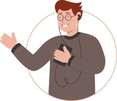 Man Listening Music Use Earphone in Smartphone vector