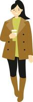 Lady Walking in Autumn with Brown Jacket vector