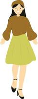 Lady Walking in Autumn with Skirt and Hat vector