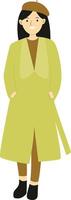 Lady Walking in Autumn with Green Coat vector