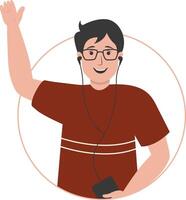 Man Listening Music Use Earphone in Smartphone vector