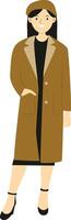 Lady Walking in Autumn With Brown Coat vector