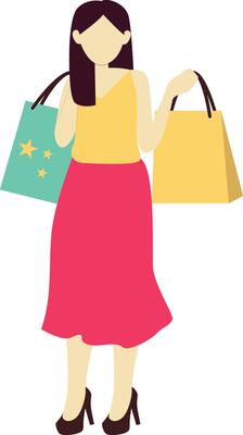 Woman Walking Holding Two Bag