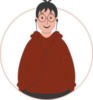Man Listening Music Use Earphones with Dark Red Jacket vector
