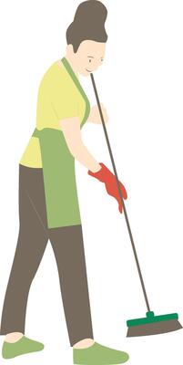Woman with Mop Washing the Floor