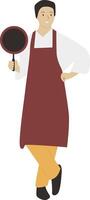 Man Chef with Apron Carrying Frying Pan vector