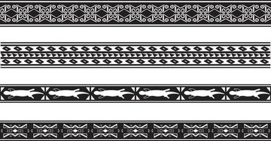 set of seamless monochrome national native american ornaments. Endless ethnic black borders, frames of the peoples of America, Aztec, Maya, Incas. For sandblasting, plotter and laser cutting. vector