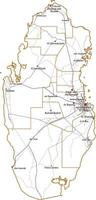 contour white map of the State of Qatar. With big cities and region borders and roads. Republic symbol. vector