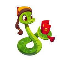 Cartoon snake character holds red gift envelopes vector