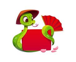 Green cartoon snake character with square banner vector