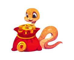 2025 Chinese Lunar Year snake cartoon in red bag vector