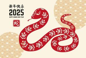 Chinese lunar new year greetings with red snake vector