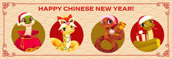 Cartoon funny snake characters of Chinese New Year vector