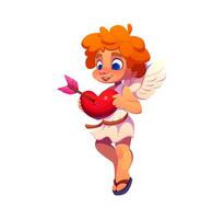 Cartoon valentine cherub character holds red heart vector