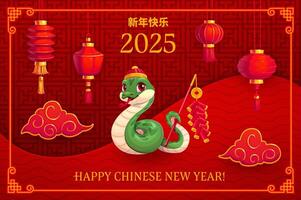 2025 Chinese lunar new year snake hold firecracker vector