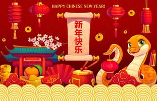 Chinese new year of snake banner with Asian symbol vector