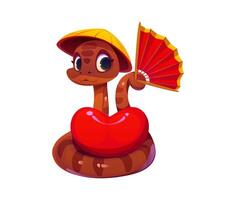 Valentine day cartoon snake with red glossy heart vector