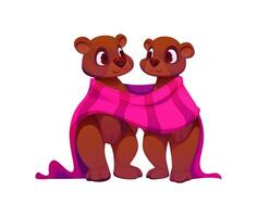 Two cartoon bear wrapped in a shared pink blanket vector