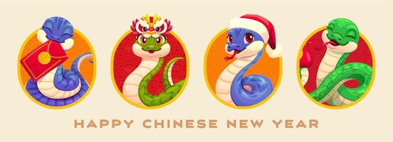 Chinese Lunar New Year with snakes collage, banner vector