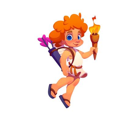 Cartoon valentine cherub angel holding a lit torch