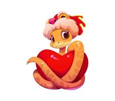 Chinese lunar new year cute snake with red heart vector