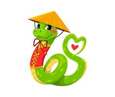 Funny cartoon green snake conveys love with heart vector