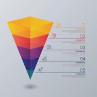 3D triangle prism chart infographic template with 5 icons. vector
