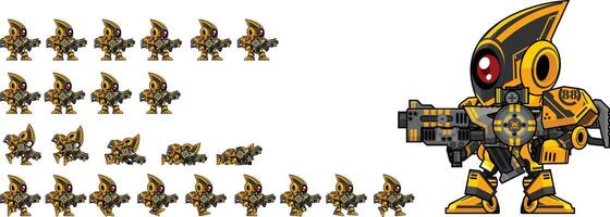 Gunner Mech Robot Animated Game Character Sprite vector