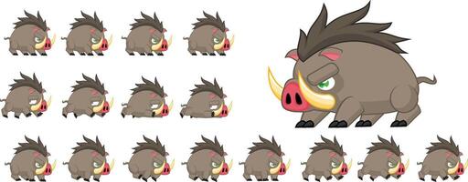 Wild Boar Creature Animated Game Character Sprite vector
