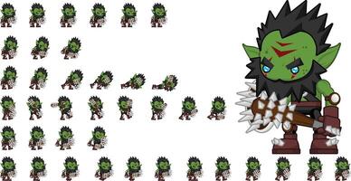 Orc Warrior Animated Game Character Sprite vector