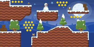 Brown Snow Winter Game Platform Tile set vector