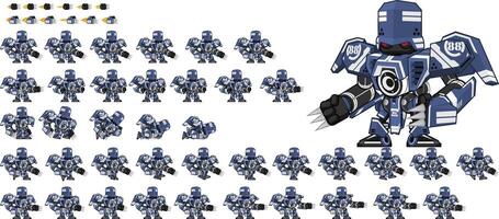 Big Blue Mech Robot Animated Game Character Sprite vector