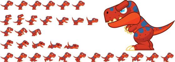 Red Dinosaur Monster Animated Character Game Sprite vector