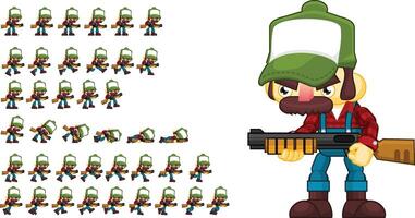 Moustache Guy with Shotgun Animated Character Game Sprite vector