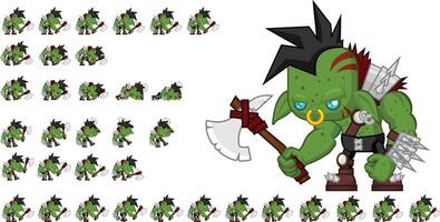 Big Orc Warrior Animated Game Character Sprite vector