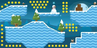 Blue Snow Winter Game Platform Tile set vector
