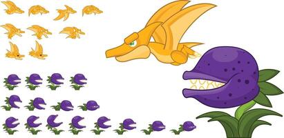 Pterodactyl and Plant Carnivore Monster Animated Character Game Sprite vector