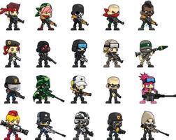 Soldier Army Shooter Game Character Sprite Collection vector