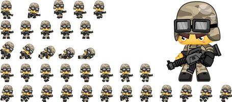 Desert Camo Soldier Animated Game Character Sprite vector