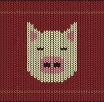 Cute pig on the knitting pattern, Happy new year, illustration vector