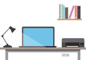 desk with computer and other things, illustration vector