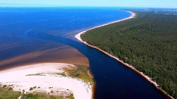 Aerial View of Gulf of Riga with River and Forest in Latvia video