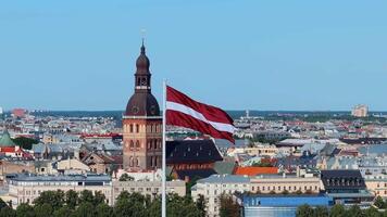 Riga Skyline Featuring Riga Cathedral and Latvian Flag video